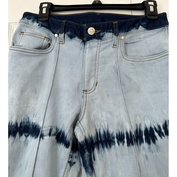 VENUS Womens NWT Tie-Dye Flare Leg Bell Bottom Blue Jeans Mid Rise Denim Sz 8 - Picture 2 of 8